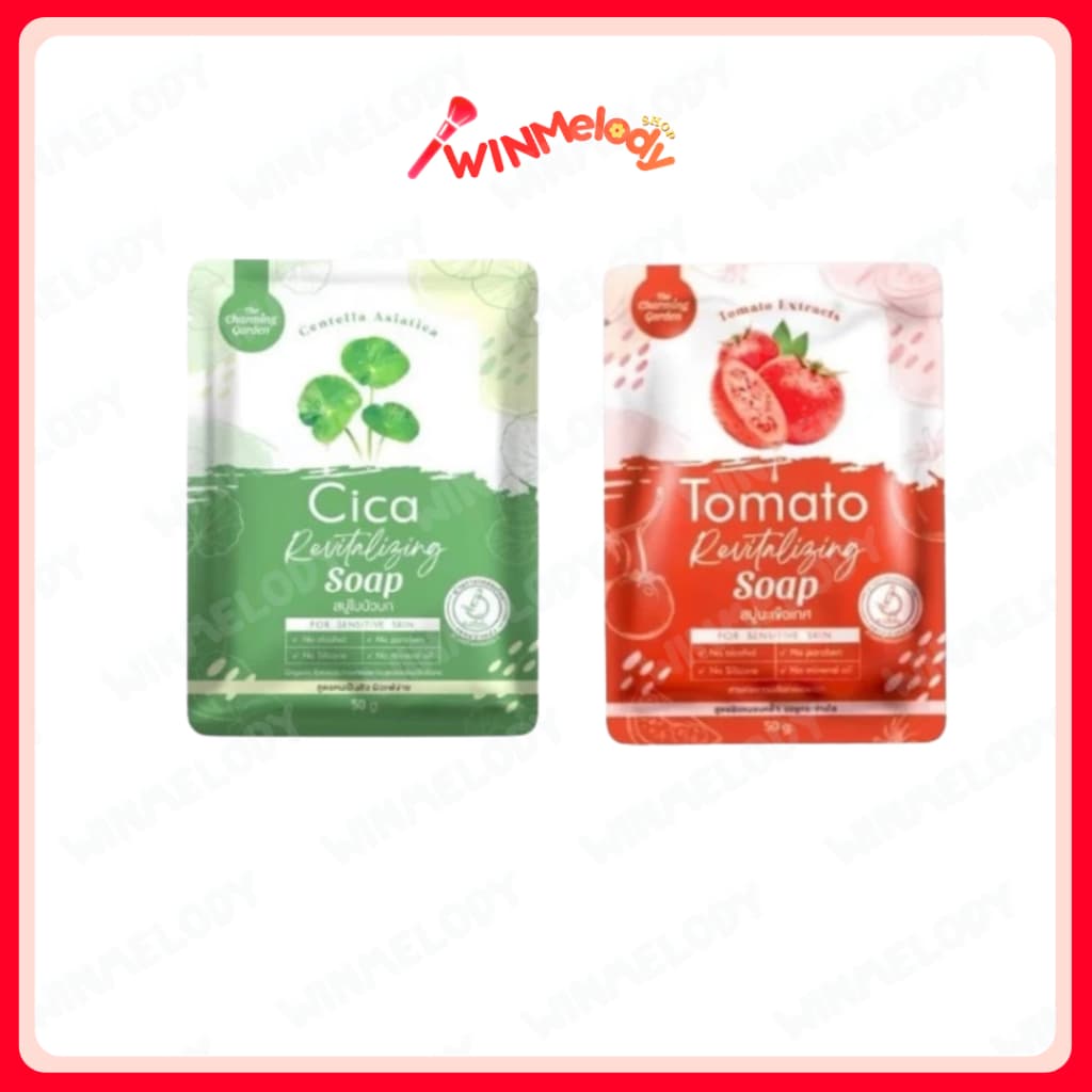 บู่ใบบัวบก/มะเขือเทศ THE CHARMING GARGEN CICA/TOMATO REVITALIZING SOAP 50g.