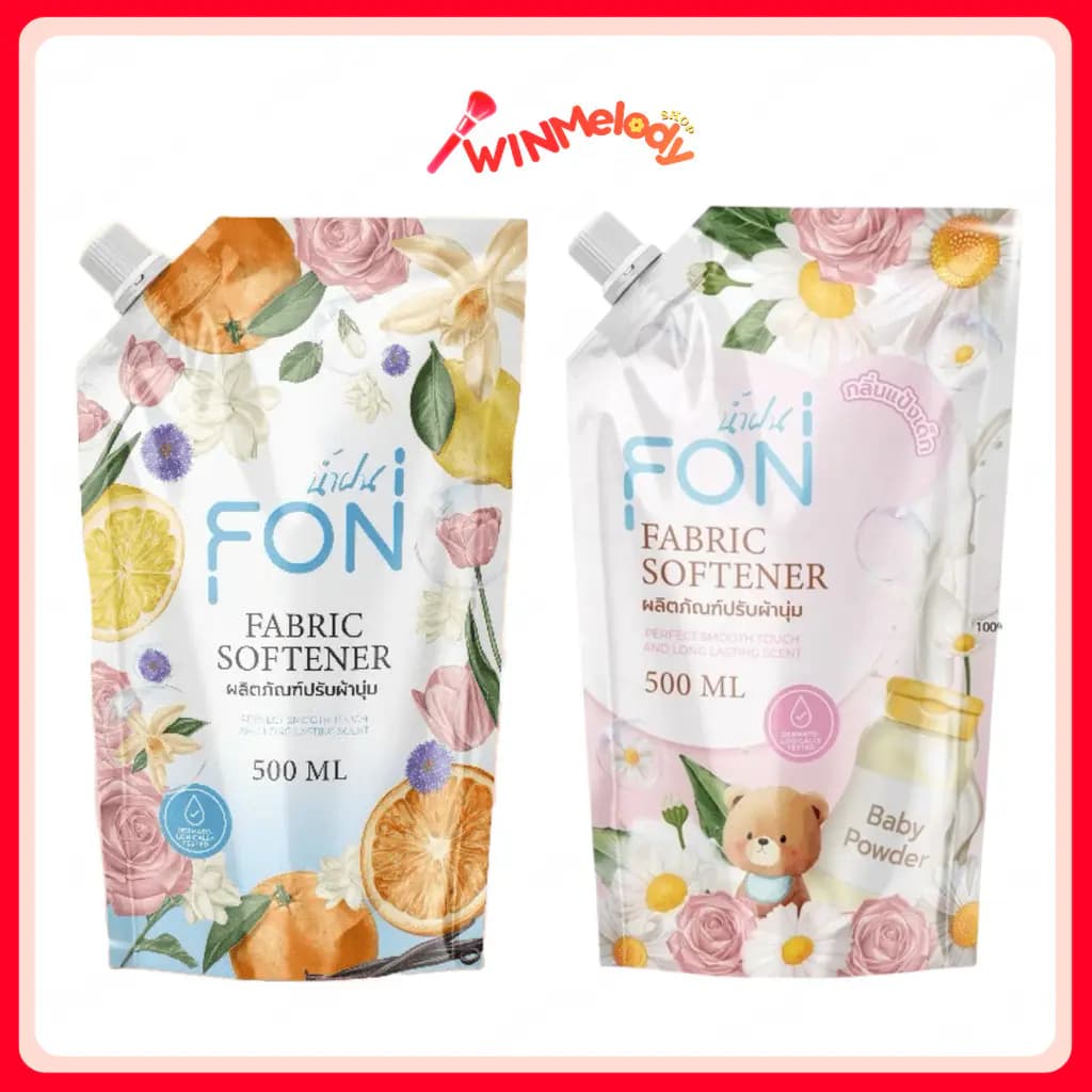 NamFon น้ำยาปรับผ้านุ่ม กลิ่นแป้งเด็ก / กลิ่นน้ำหอมพรีเมียม หอมติดทนนาน ช่วยให้ผ้านุ่มฟูและมีกลิ่นหอมยาวนาน 500 มล.